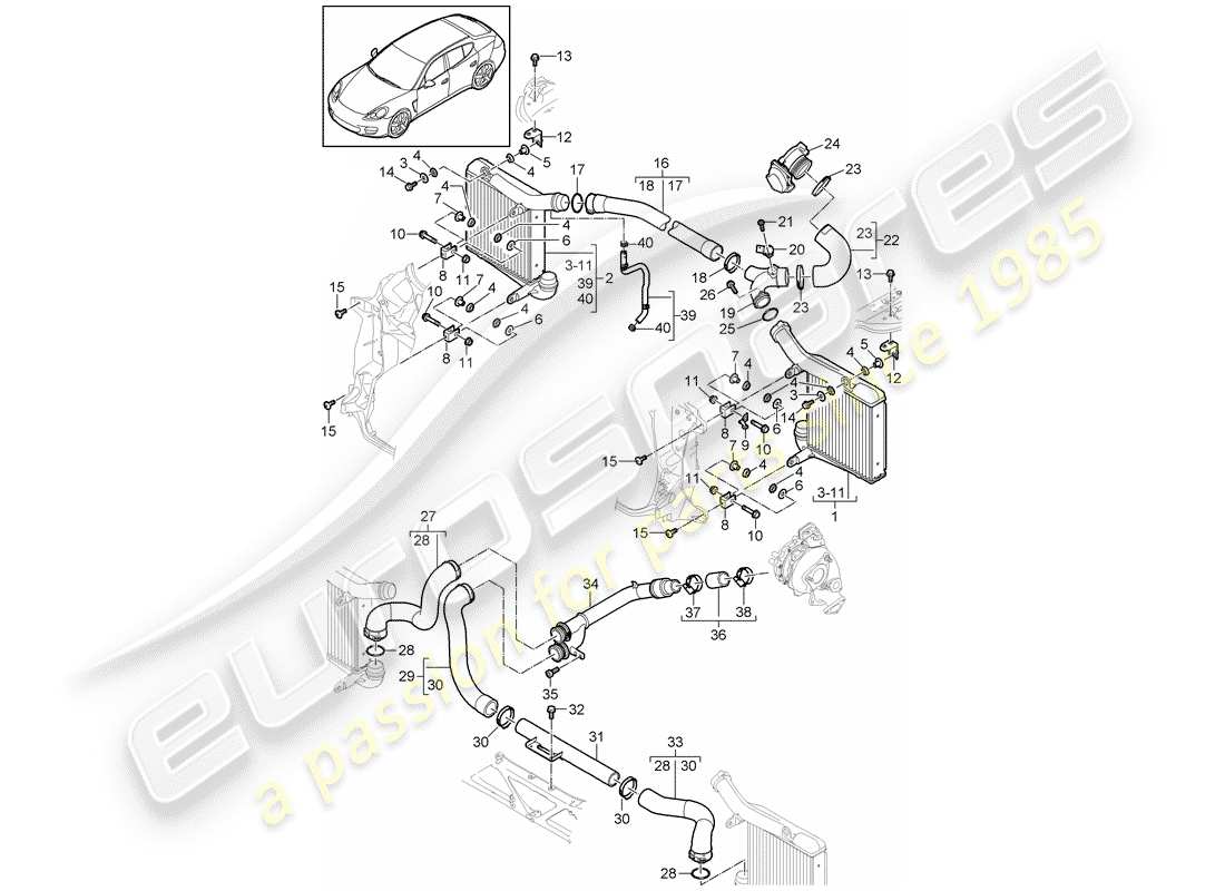 porsche panamera 970 (2010) charge air cooler part diagram