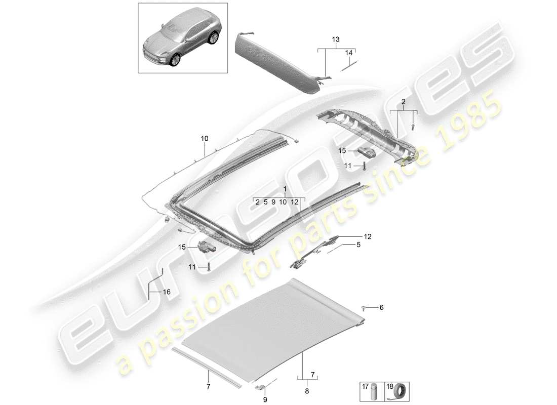 porsche macan (2020) glass roof part diagram