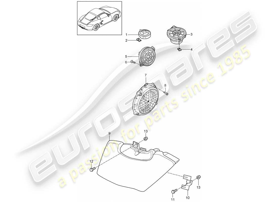 porsche cayman 987 (2010) loudspeaker part diagram