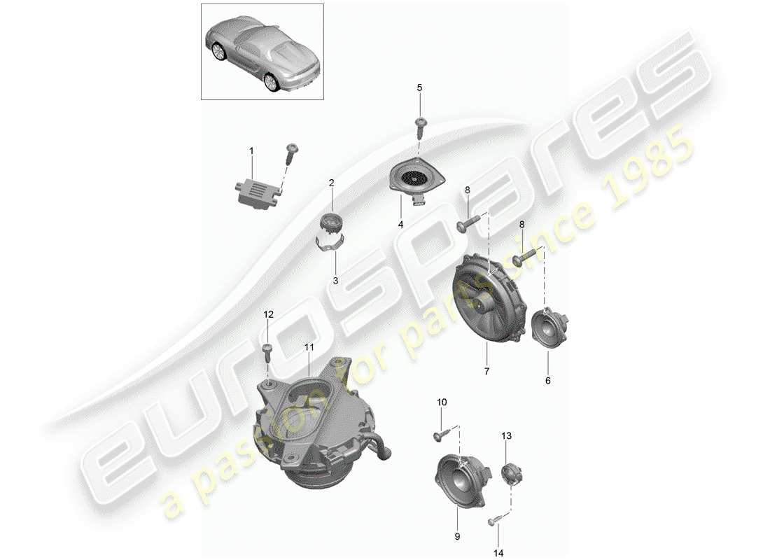 porsche boxster spyder (2016) loudspeaker part diagram