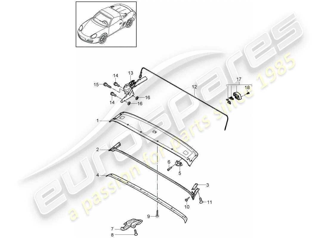 porsche boxster 987 (2009) top frame part diagram