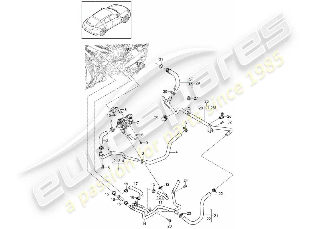 porsche panamera 970 (2010) water cooling part diagram