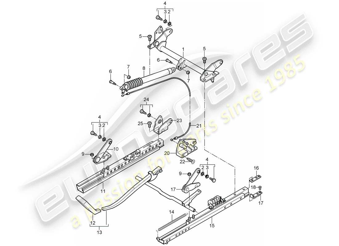 porsche boxster 986 (2001) seat frame - standard seat - for vehicles with seat height - adjustment part diagram