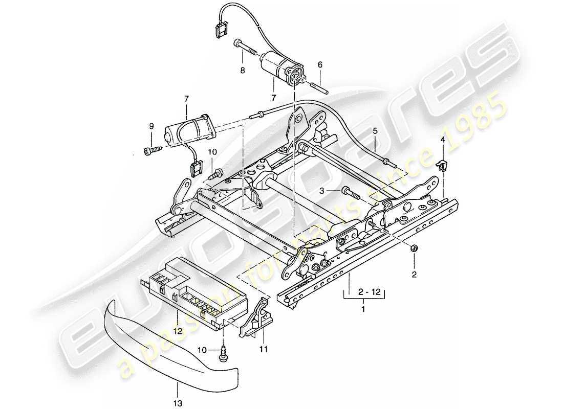 porsche boxster 986 (2000) seat frame - comfort seat part diagram