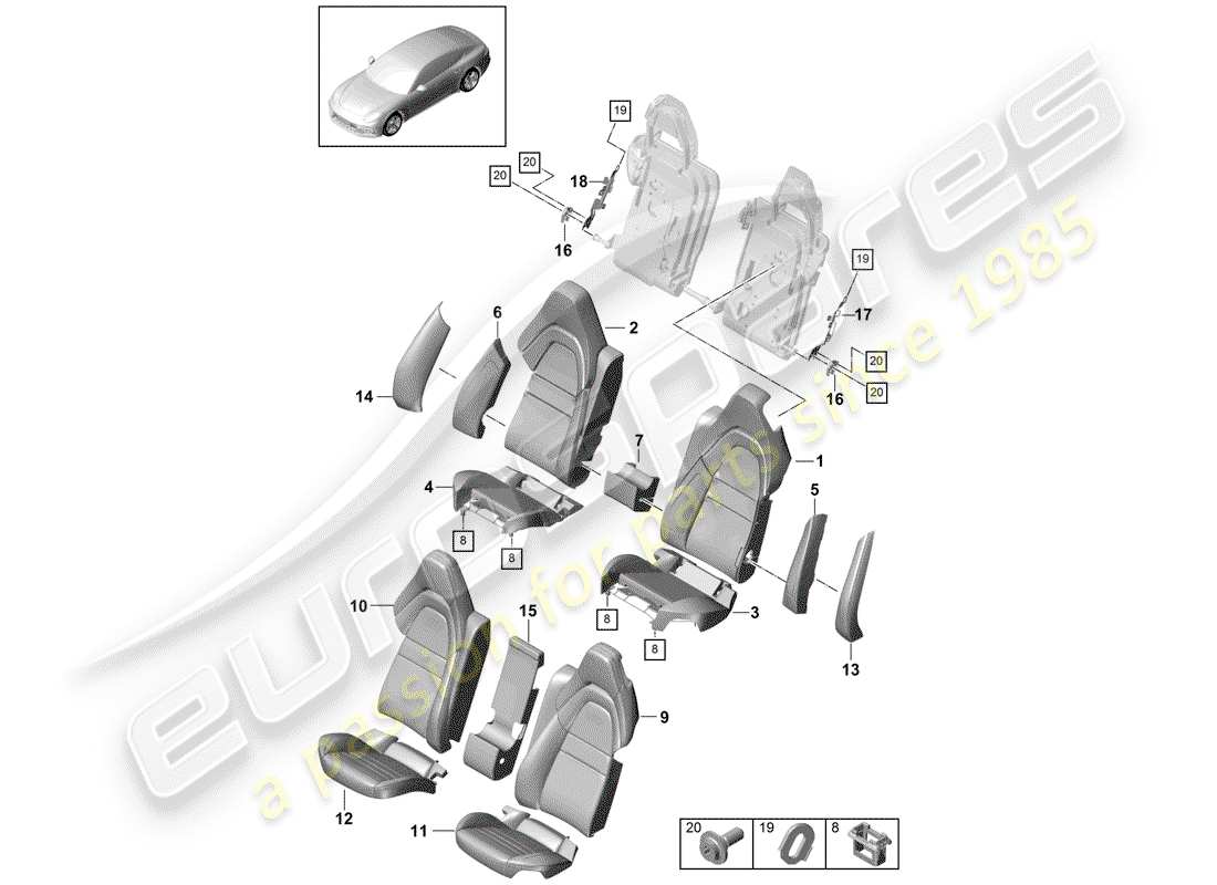 porsche panamera 971 (2020) seat part diagram