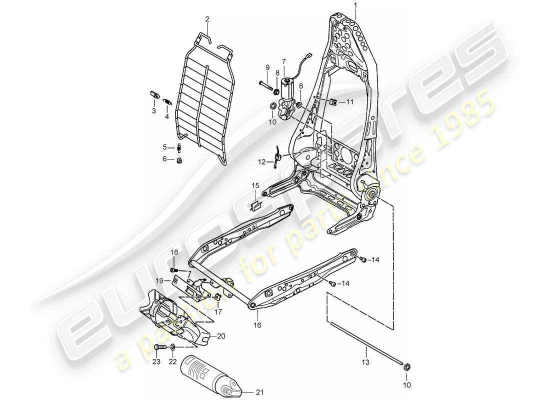 porsche boxster 986 (2000) frame - backrest - frame for seat - standard seat - comfort seat part diagram