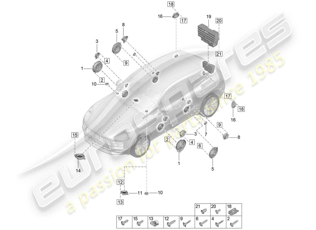 porsche macan (2019) loudspeaker part diagram