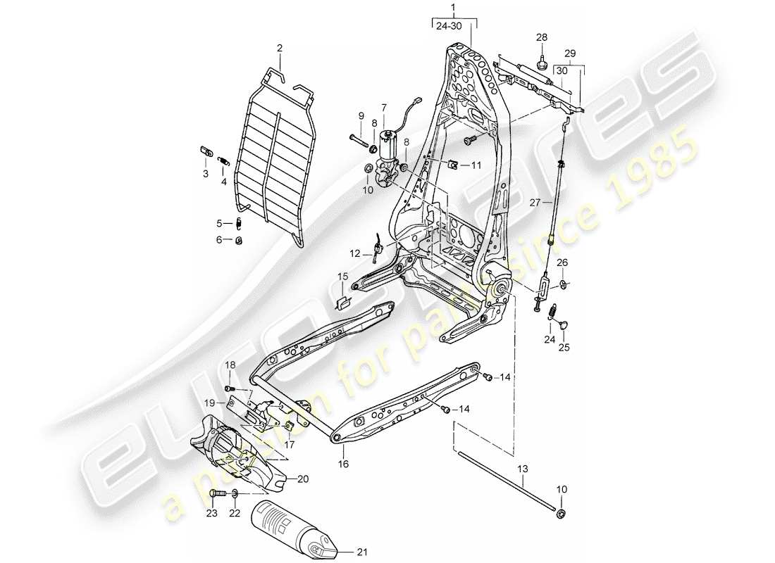 porsche boxster 986 (2000) frame - backrest - frame for seat - standard seat - comfort seat part diagram