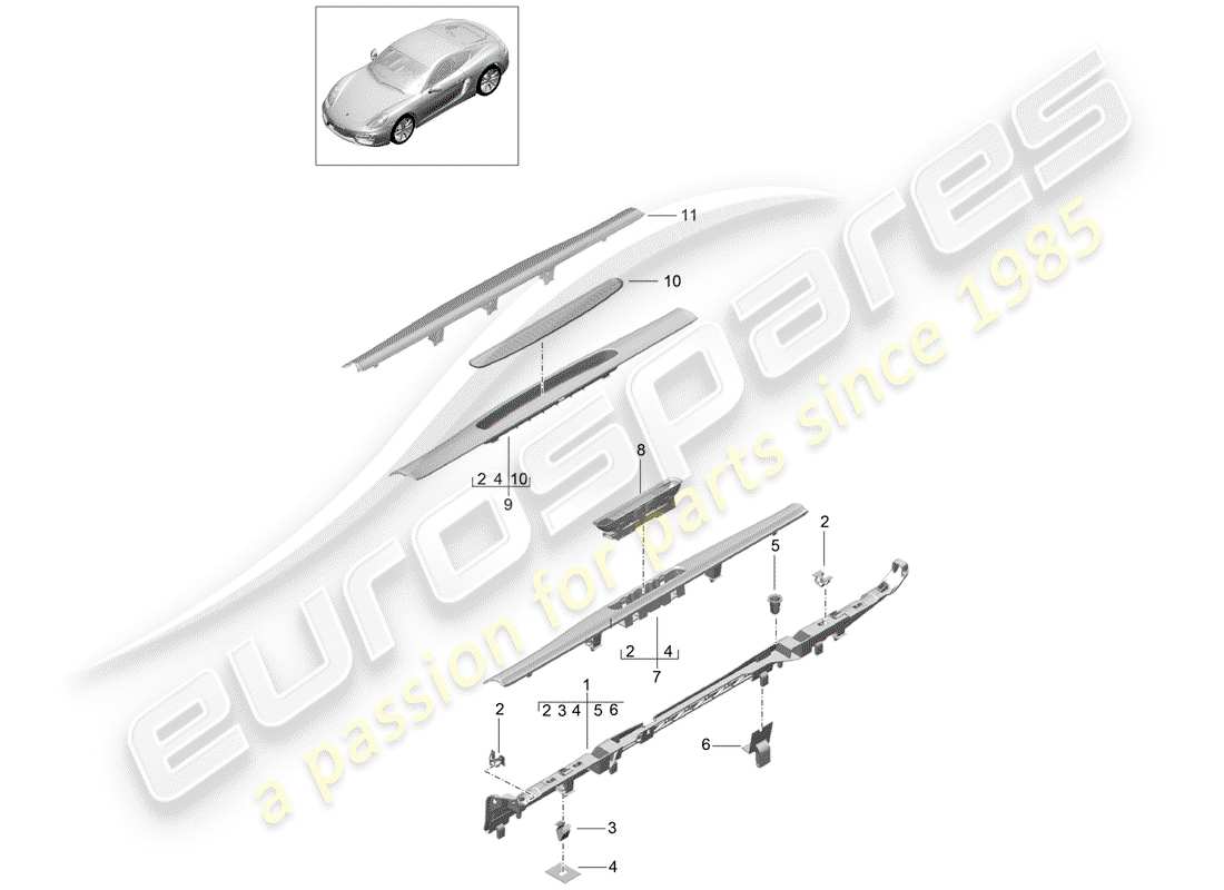 porsche cayman 981 (2014) lining part diagram