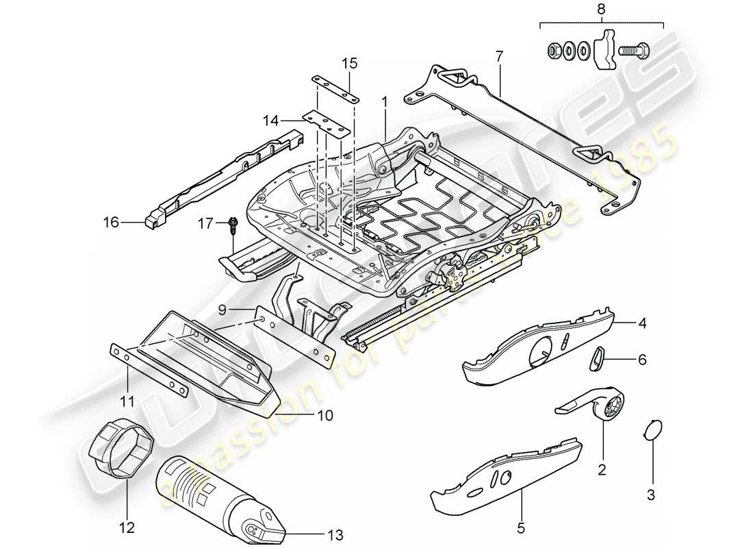 porsche boxster 987 (2005) seat frame part diagram