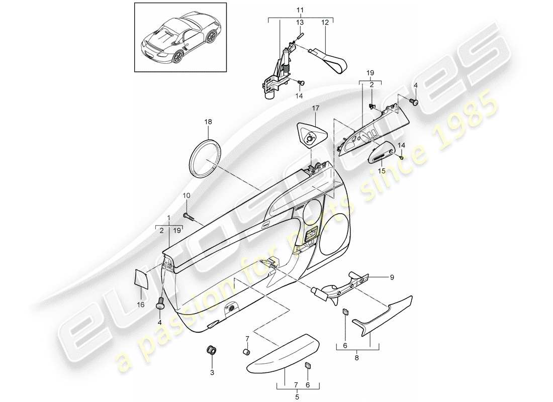 porsche boxster 987 (2012) door panel part diagram