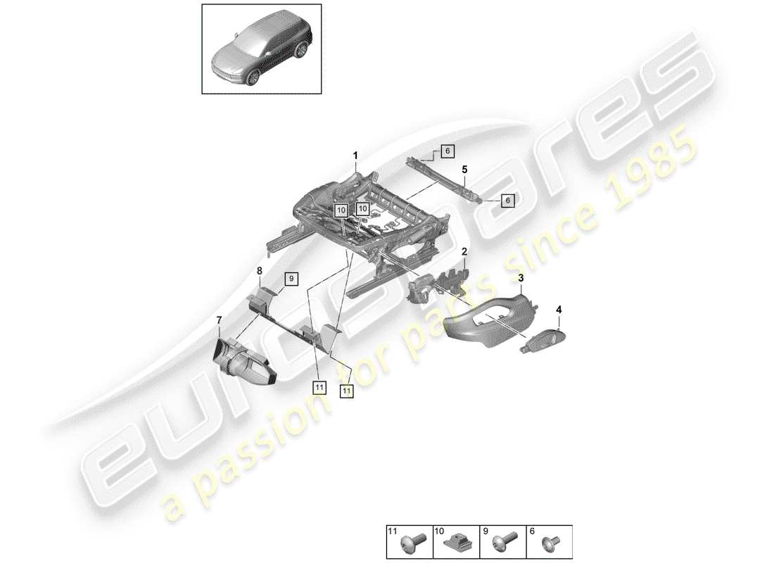 porsche cayenne e3 (2020) seat frame part diagram