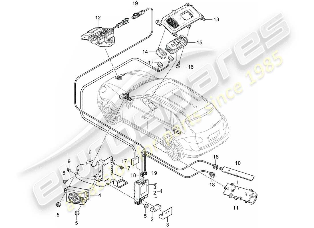 porsche cayenne e2 (2016) emergency call module part diagram