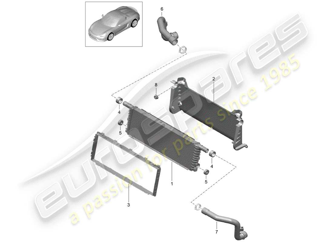 porsche boxster spyder (2016) radiator part diagram