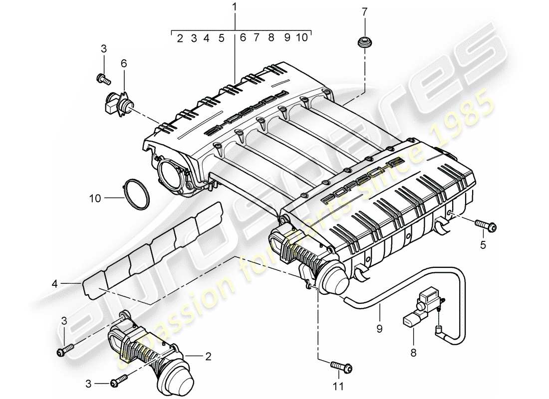 porsche cayenne (2010) intake manifold part diagram