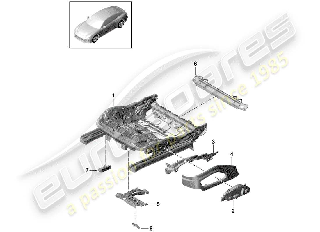 porsche panamera 971 (2019) seat frame part diagram