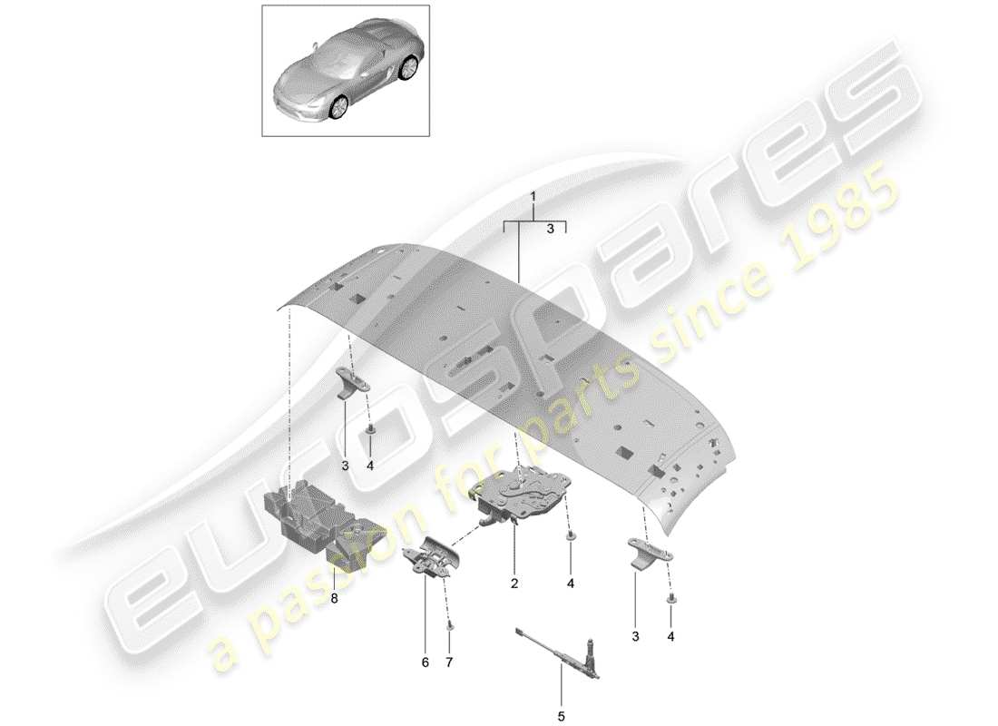 porsche boxster spyder (2016) top frame part diagram