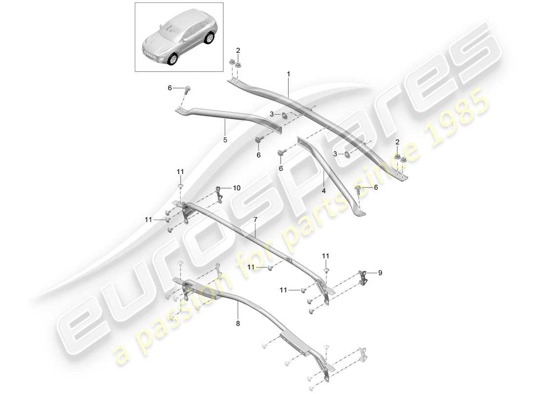 porsche macan (2018) cross support part diagram