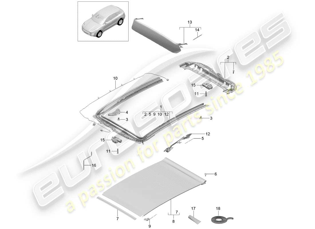 porsche macan (2018) glass roof part diagram