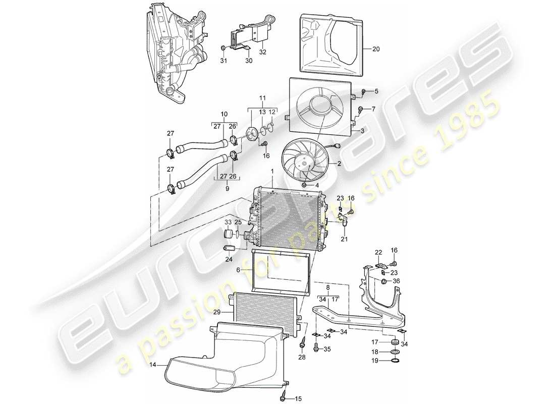 porsche cayman 987 (2008) water cooling 3 part diagram