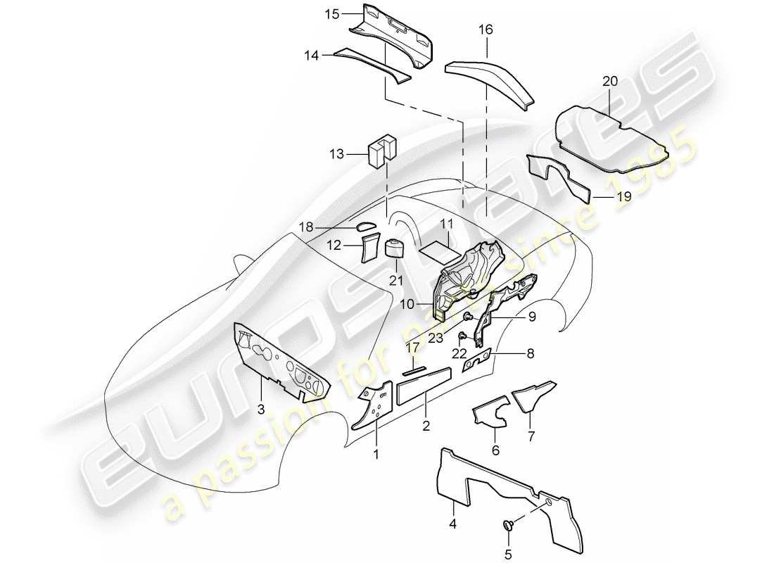 porsche boxster 987 (2005) body shell part diagram