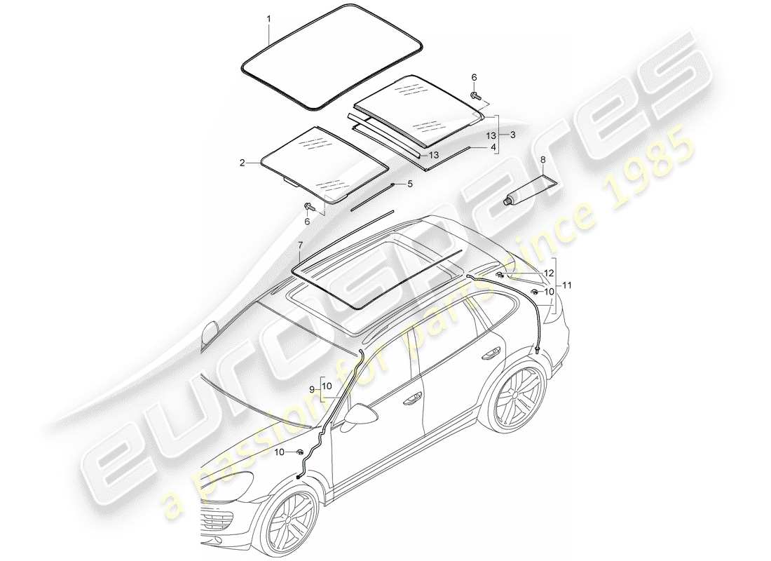 porsche cayenne e2 (2016) glass roof part diagram