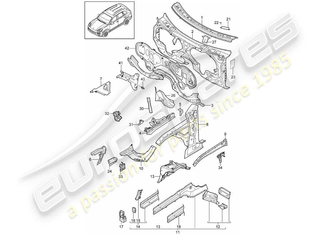 porsche cayenne e2 (2016) front end part diagram