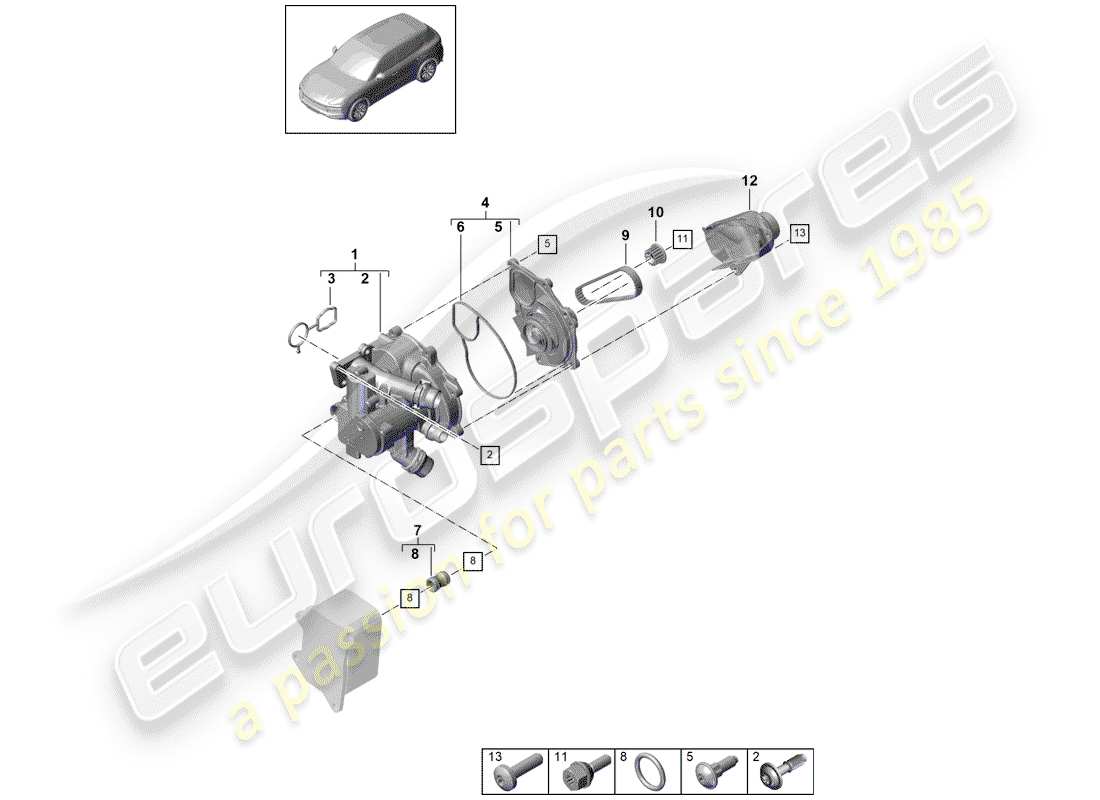 porsche cayenne e3 (2018) thermostat part diagram