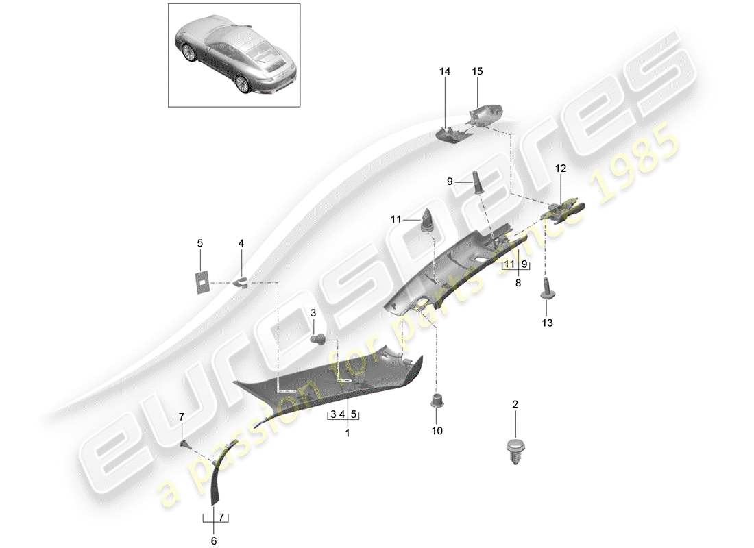 porsche 991 gen. 2 (2018) a-pillar part diagram