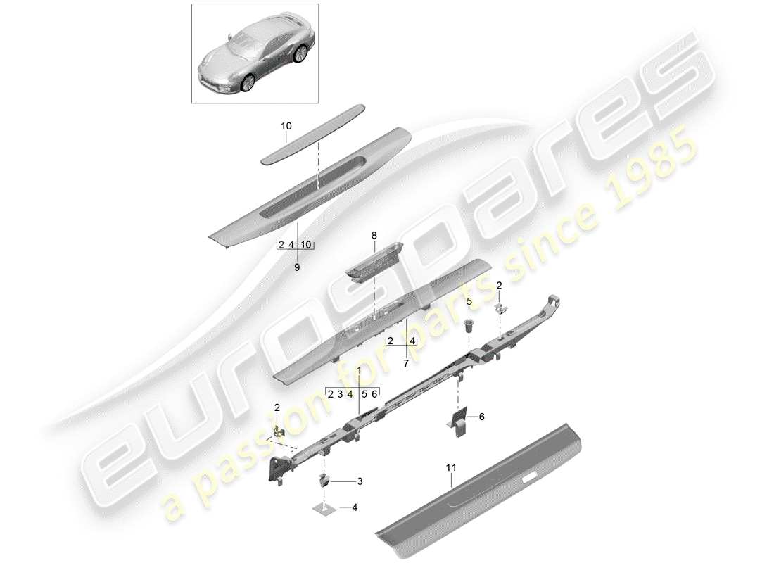 porsche 991 turbo (2016) lining part diagram