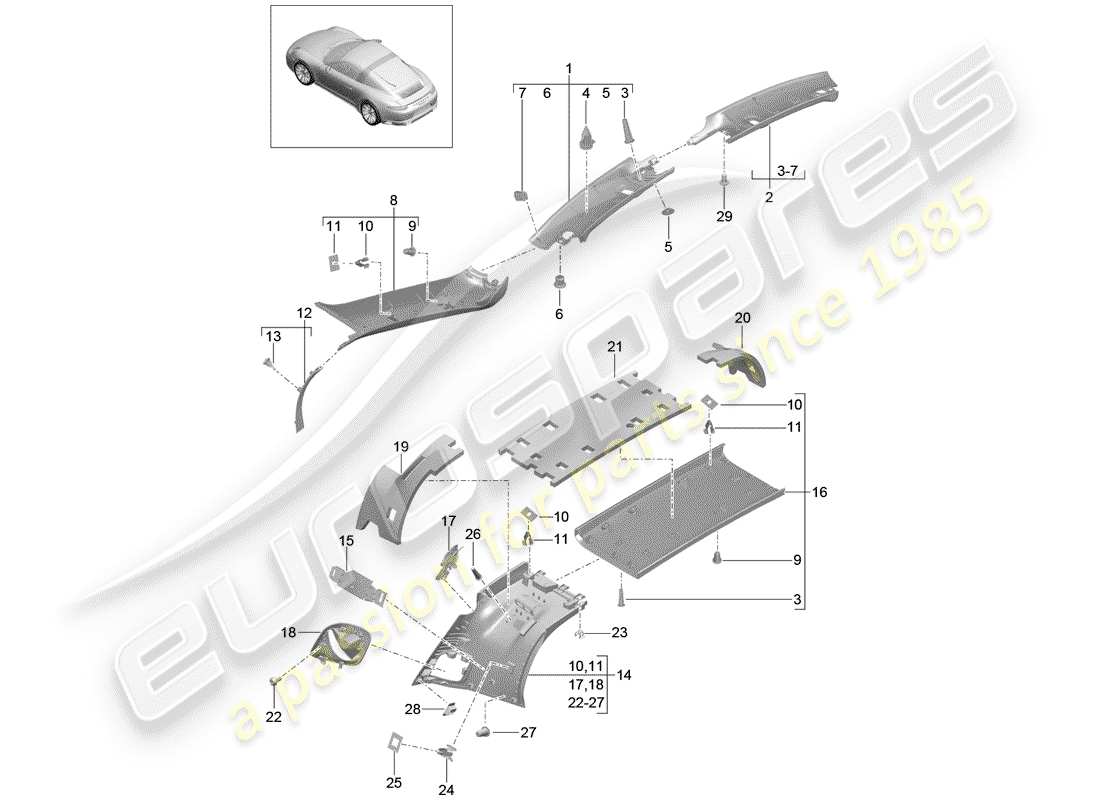 porsche 991 gen. 2 (2018) a-pillar part diagram