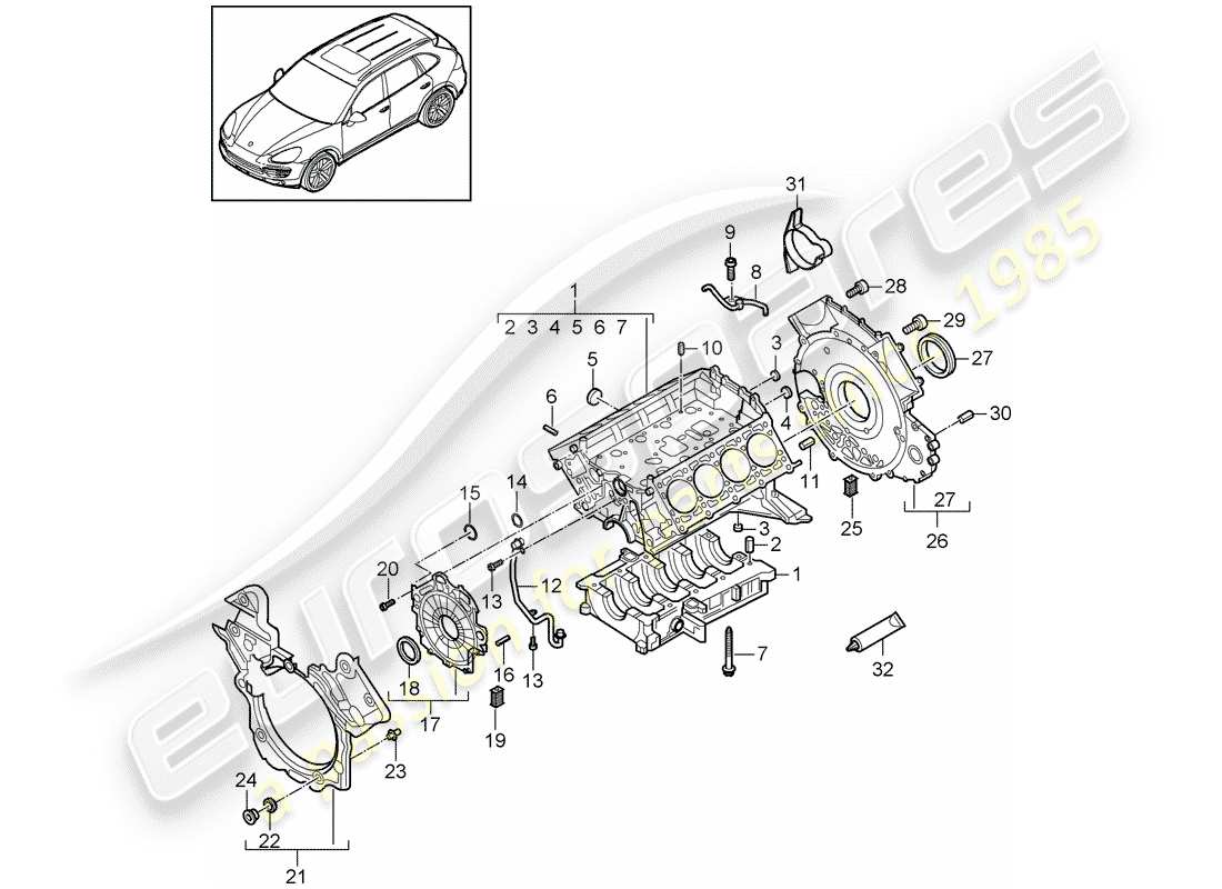 porsche cayenne e2 (2016) crankcase part diagram