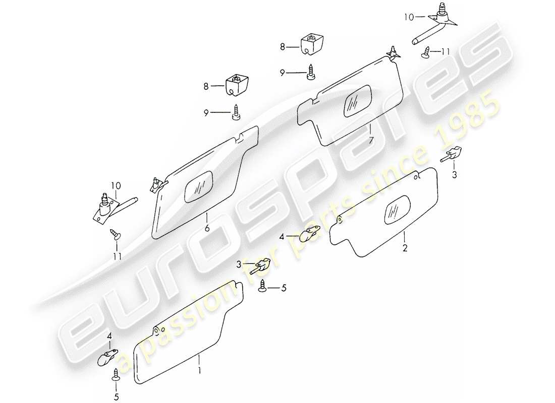 porsche 911 (1971) sun vizors part diagram