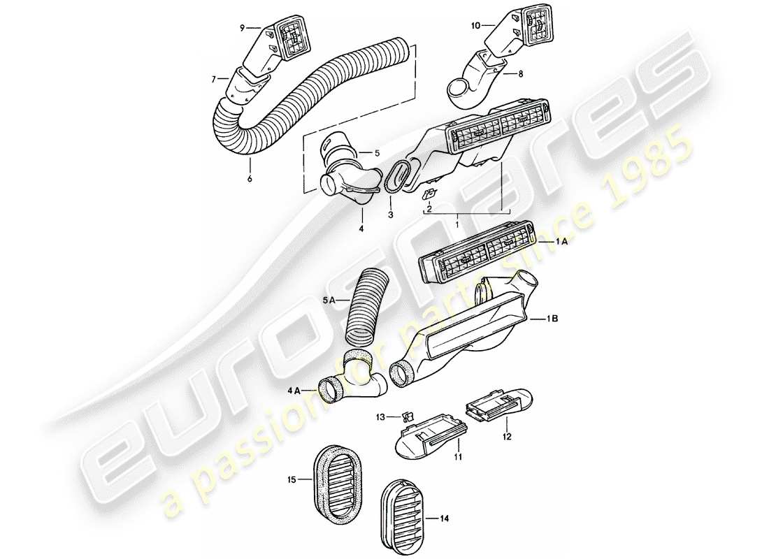 porsche 924 (1983) air vent - air hose - f >> 92-cn402 197 - f >> 93-cn100 305 - f >> 93-bn700 450 part diagram