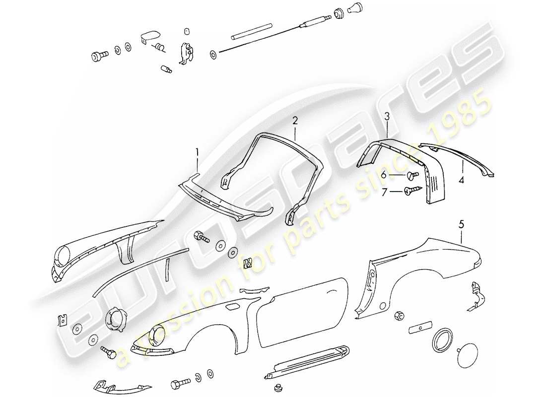 porsche 911 (1973) exterior panelling part diagram