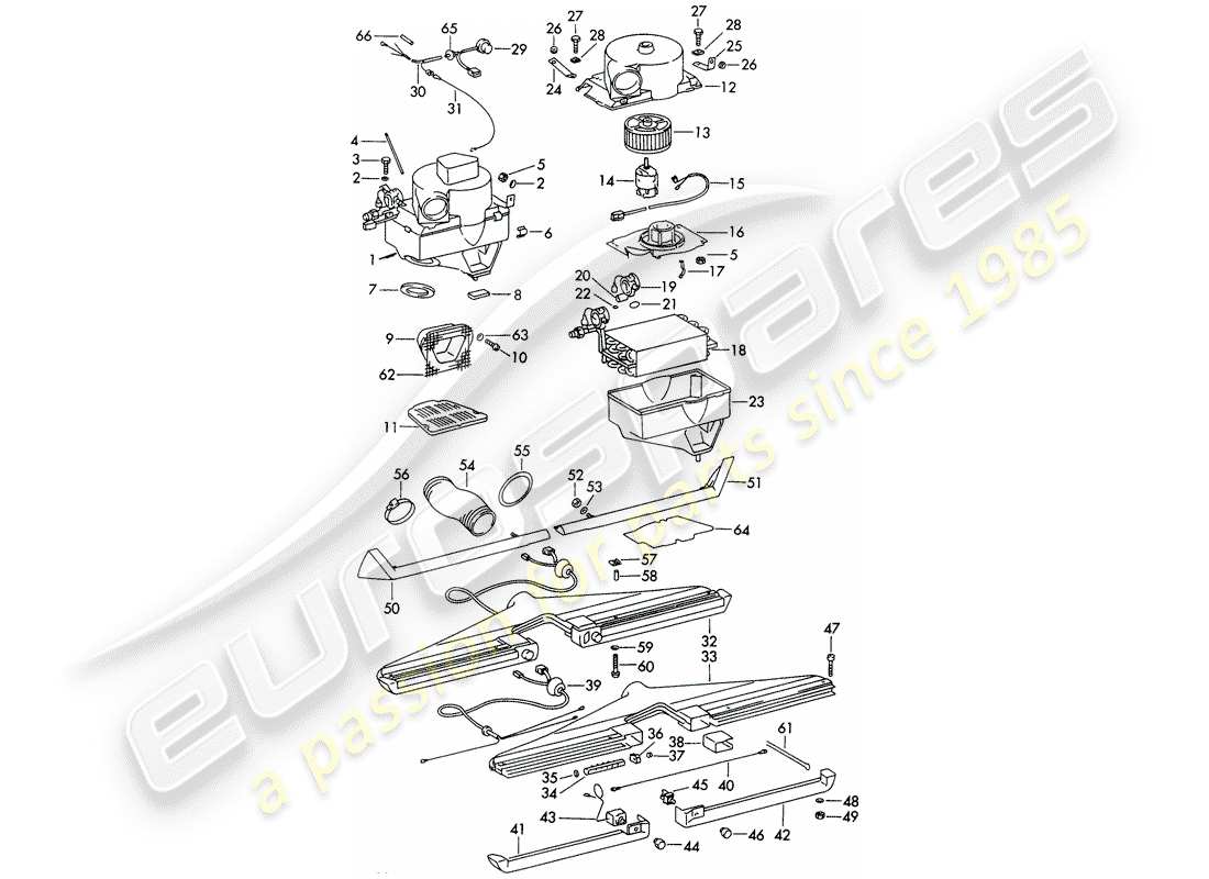 porsche 911 (1973) air conditioner - evaporator housing - complete - with: - air duct - not for: - (usa) part diagram