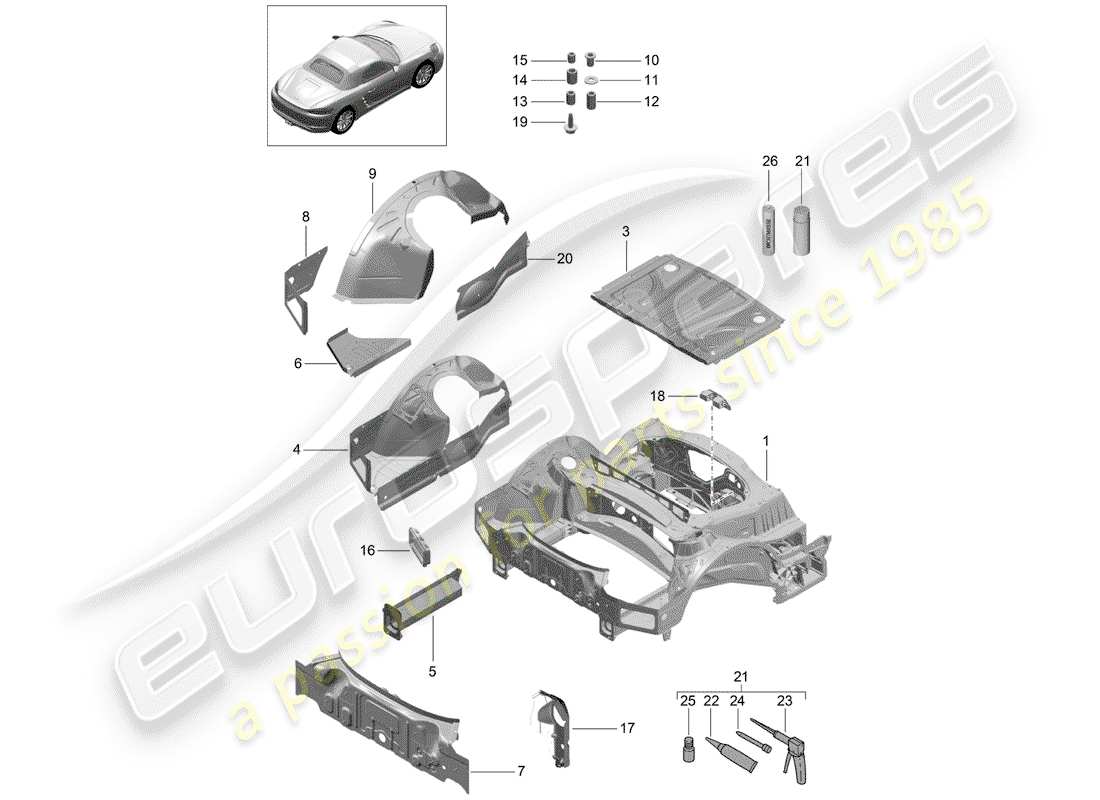 porsche 718 boxster (2018) rear end part diagram