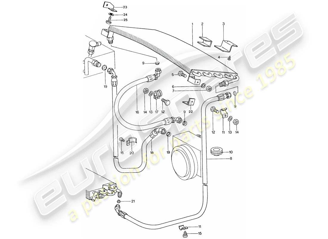 porsche 911 (1977) air conditioner - capacitor - lines part diagram