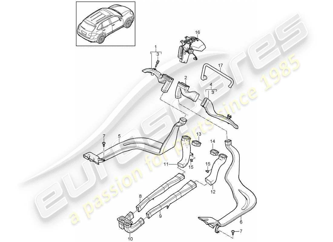 porsche cayenne e2 (2017) air duct part diagram