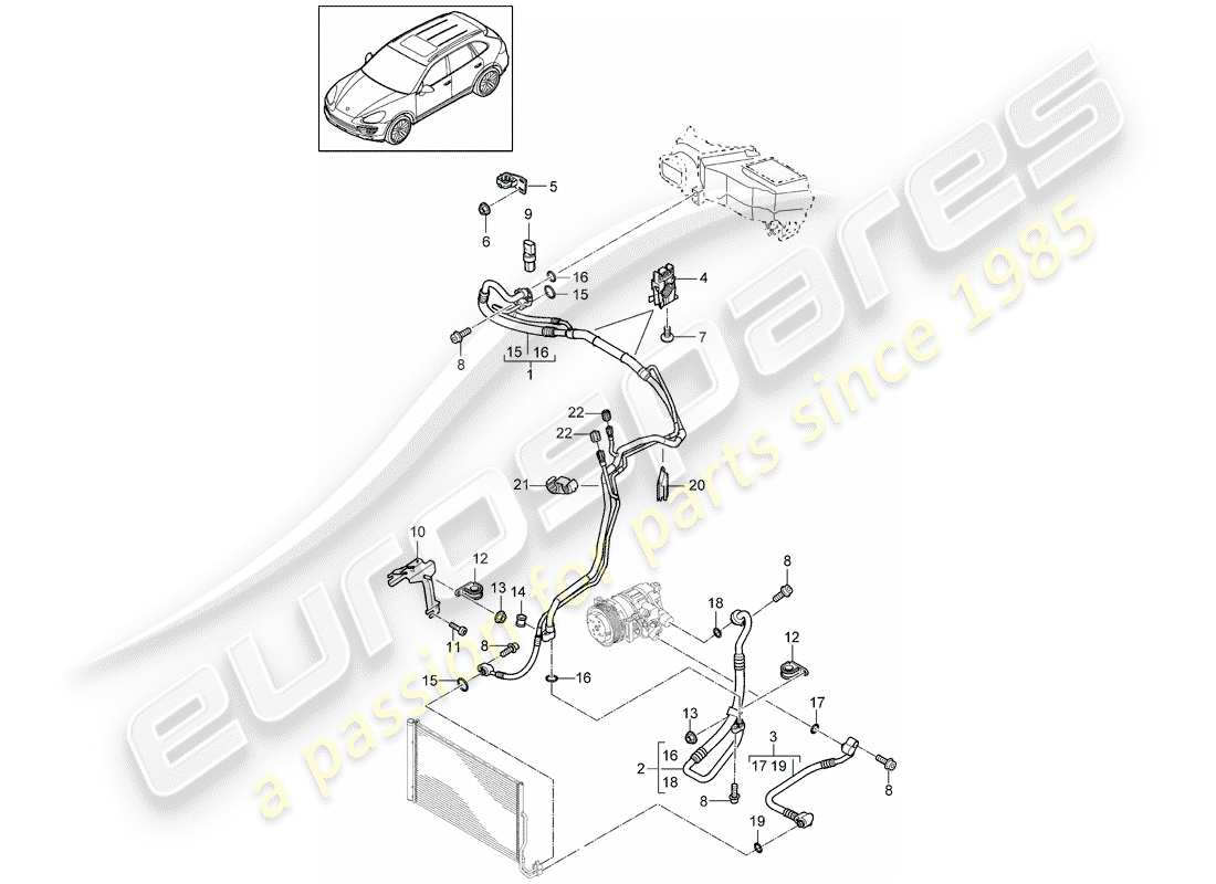 porsche cayenne e2 (2011) refrigerant circuit part diagram