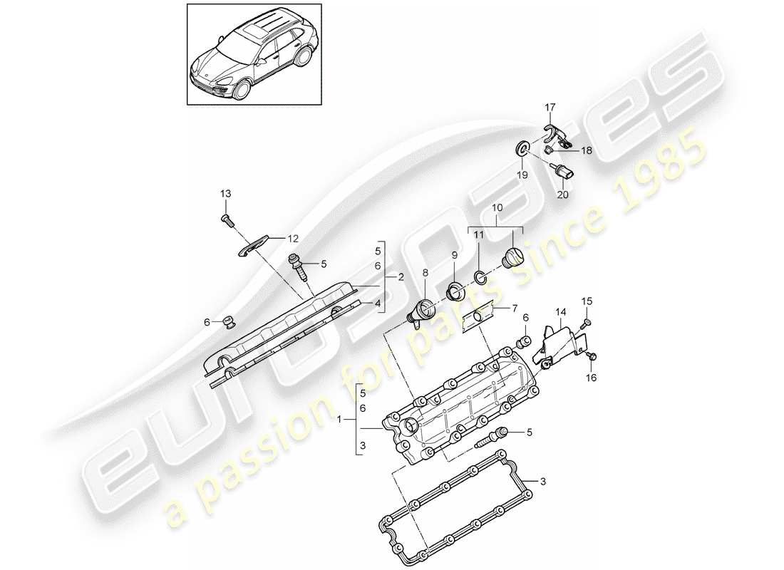 porsche cayenne e2 (2016) valve cover part diagram