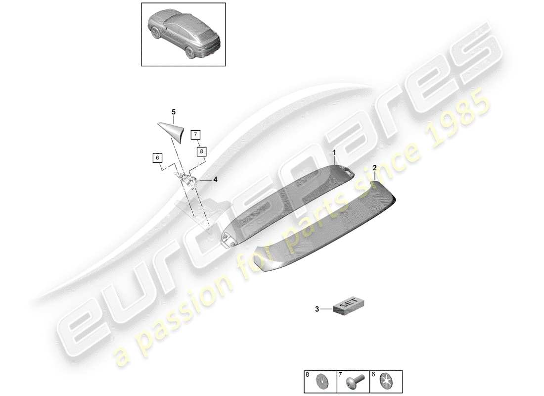 porsche cayenne e3 (2018) roof edge spoiler part diagram