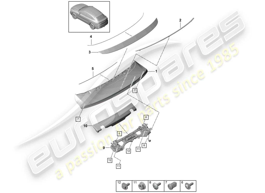 porsche cayenne e3 (2018) rear spoiler part diagram