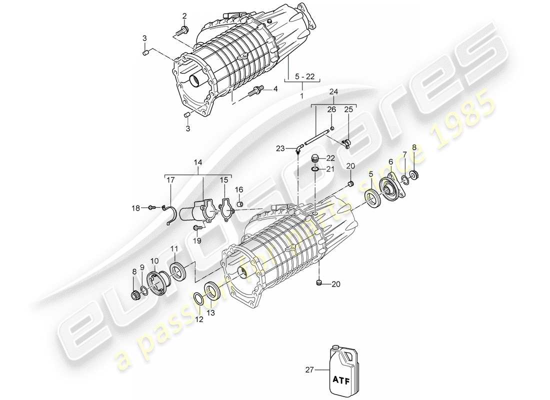 porsche cayenne (2004) transfer box part diagram