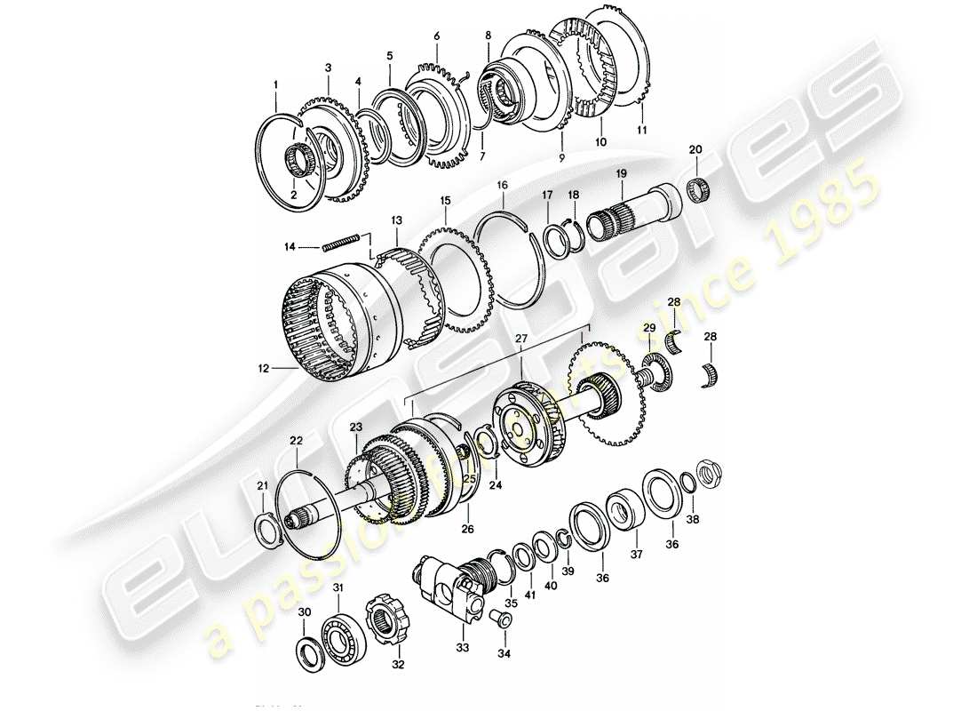 porsche 928 (1986) automatic transmission - gears and shafts - 2 - d - mj 1983>> - mj 1983 part diagram