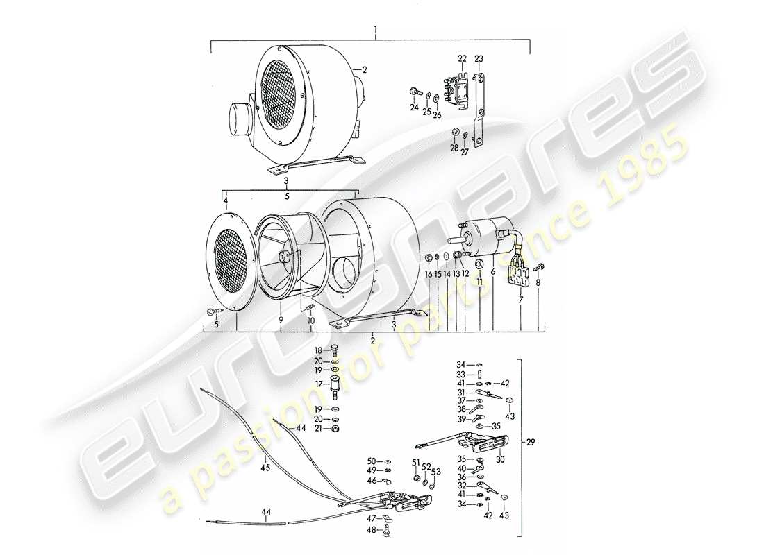 porsche 356b/356c (1963) radial blower - additional blower - for service installation part diagram