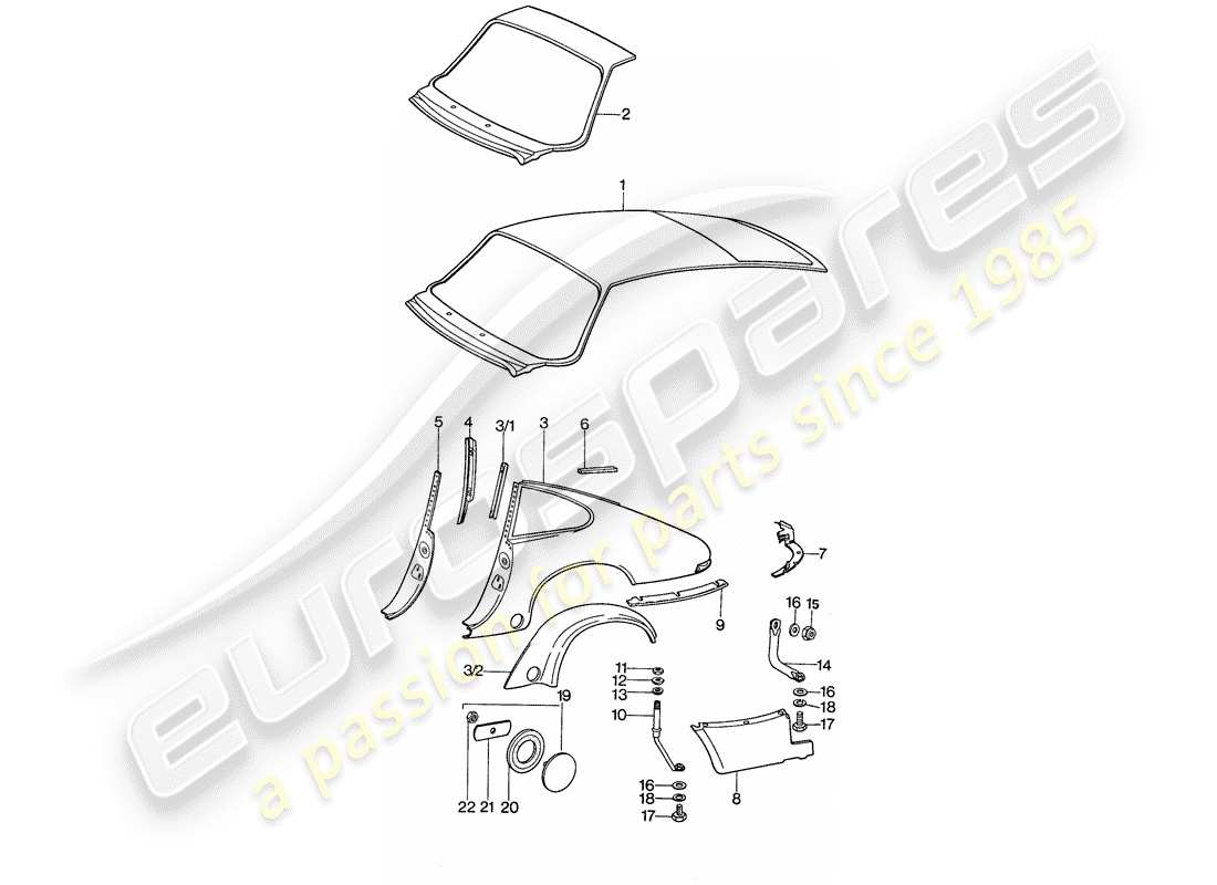 porsche 911 (1976) exterior panelling - to fit use workshop material part diagram