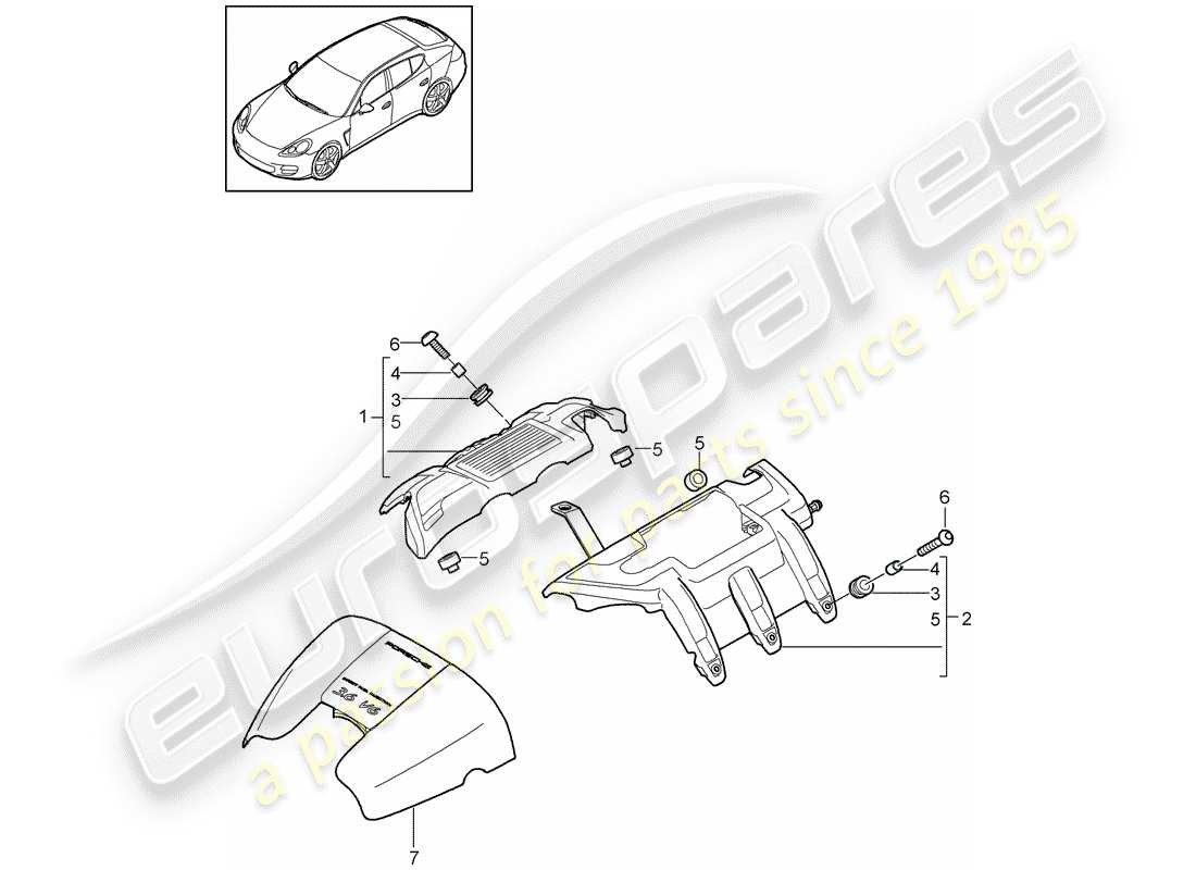 porsche panamera 970 (2010) engine cover part diagram