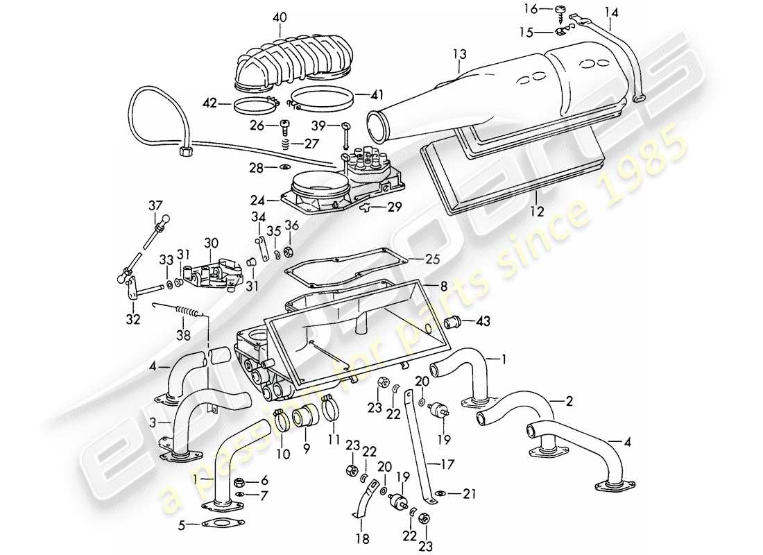 porsche 911 (1973) injection system - with: - air cleaner - and - mixture control unit - d - mj 1972>> part diagram