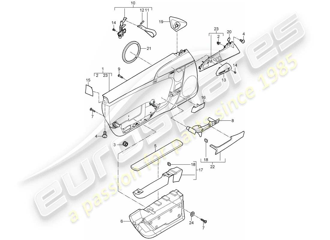 porsche 997 gt3 (2007) door panel part diagram